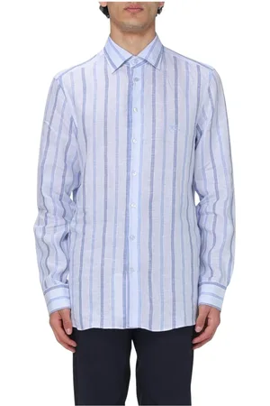 Etro Homme, Chemises, Bleu, Taille: XL Chemise Rayée en Lin Bleu