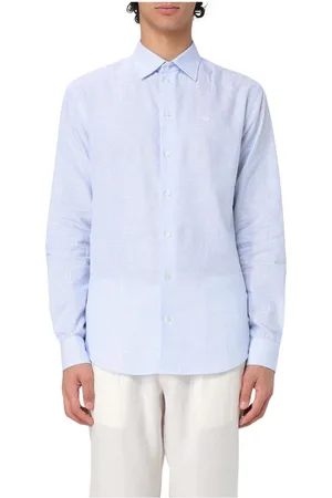 Emporio Armani Homme, Chemises, Bleu, Taille: S Chemise en Lin Bleu Ciel