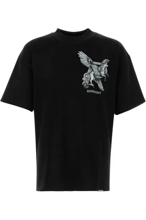 Represent Homme, Tops, Noir, Taille: L T-Shirt en Coton Noir Elegance In Motion