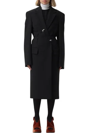 Sportmax Femme, Manteaux, Noir, Taille: 42 FR Manteau Noir à Ceinture avec Détails Métalliques