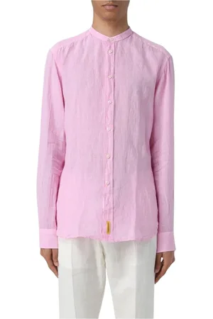B.D.BAGGIES Homme, Chemises, Rose, Taille: XL Chemise en Lin Rose à Col Mandarin