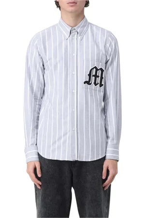 Msgm Homme, Chemises, Gris, Taille: M Chemise en Coton à Rayures avec Logo Brodé