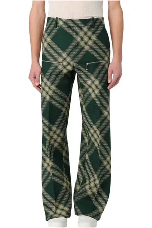 Burberry Homme, Pantalons, Vert, Taille: L Pantalon Vert à Carreaux avec Détail de Fermeture Éclair