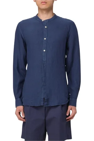MC2 SAINT BARTH Homme, Chemises, Bleu, Taille: S Chemise en Lin Bleu Col Mandarin
