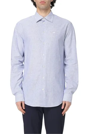 Emporio Armani Homme, Chemises, Bleu, Taille: 3XL Chemise en Lin et Coton Bleu
