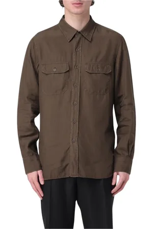 Tom Ford Homme, Chemises, Brun, Taille: 3XL Chemise en Coton Marron à Manches Longues