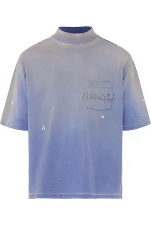 Maison Margiela Homme, Tops, Bleu, Taille: L T-shirt Bleu avec Logo au Col Mock