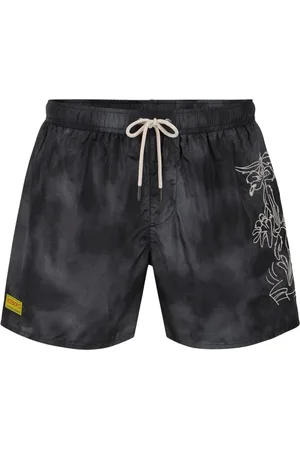 Iceberg Homme, Maillots de bain, Noir, Taille: XL Shorts de bain noirs à cordon de serrage avec impression sur la jambe gauche et logo