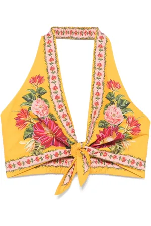 Farm Rio Femme, Tops, Jaune, Taille: 40 FR Haut Imprimé Floral Col Bateau