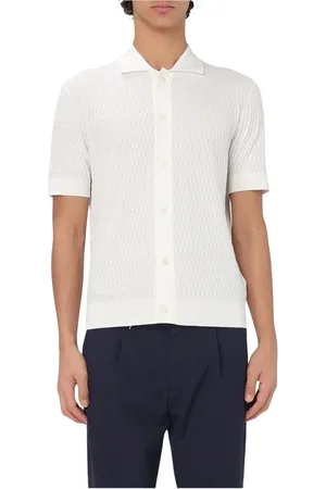 Paolo Pecora Homme, Pulls, Blanc, Taille: M Polo Bleu Tricoté à Manches Courtes
