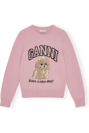 Ganni Femme, Pulls, Rose, Taille: 36 FR Pull en Laine avec Motif Caniche
