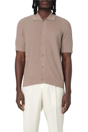 Paolo Pecora Homme, Pulls, , Taille: L Polo Bleu Tricoté à Manches Courtes