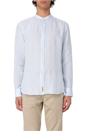 B.D.BAGGIES Homme, Chemises, Bleu, Taille: S Chemise en lin blanc à col mandarin
