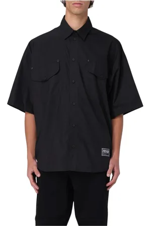 VERSACE Homme, Chemises, Noir, Taille: 2XL Chemise noire à manches longues à boutons