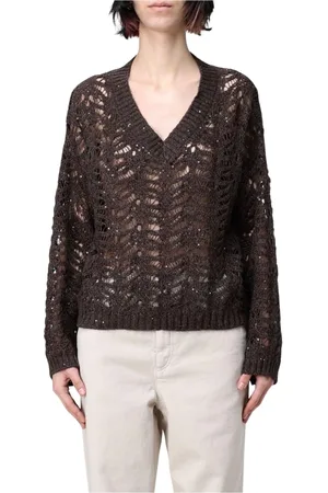 Brunello Cucinelli Femme, Pulls, Brun, Taille: 42 FR Cardigan Luxueux en Mélange de Cachemire