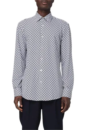 HUGO BOSS Homme, Chemises, Bleu, Taille: M Chemise Bleue à Imprimé Géométrique
