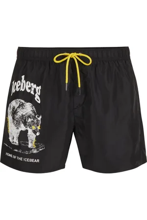 Iceberg Homme, Maillots de bain, Noir, Taille: XL Maillot de bain noir avec des impressions en caoutchouc ton sur ton et un cordon de serrage contrastant