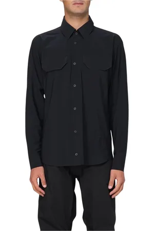 GR10K Homme, Chemises, Noir, Taille: L Chemise Noire en Nylon avec Poches