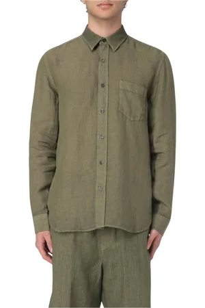 120% Lino Homme, Chemises, Vert, Taille: S Chemise en Lin Bleu Coupe Décontractée