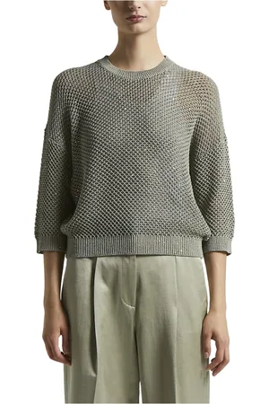 PESERICO SIGN Femme, Pulls, Vert, Taille: 34 FR Pull en cordonnet de coton avec paillettes