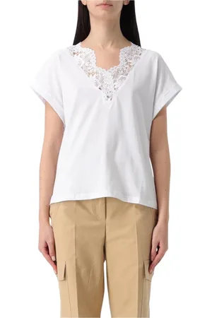 Twin-Set Femme, Tops, Blanc, Taille: 46 FR T-Shirt Blanc en Dentelle et Col en V