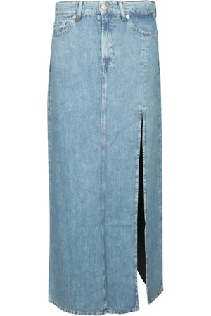 7 for all Mankind Femme, Jupes, Bleu, Taille: W27 Jupe longue en denim avec fente latérale