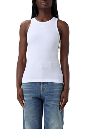 Ganni Femme, Tops, Blanc, Taille: 36 FR Débardeur Côtelé Blanc