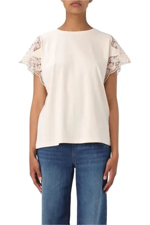 Twin-Set Femme, Tops, , Taille: 36 FR T-shirt Blanc avec Détails en Dentelle