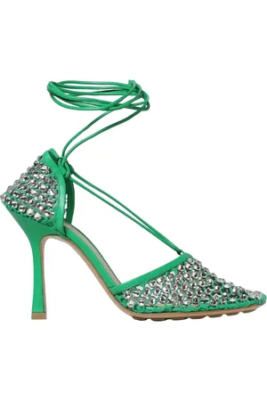 Bottega Veneta Femme, Chaussures, Vert, Taille: 37 EU Étincelant Lacets Cristal Escarpins