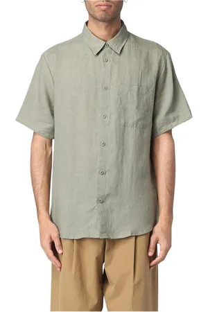 A.P.C. Homme, Chemises, Vert, Taille: L Chemise en Lin à Manches Courtes Décontractée