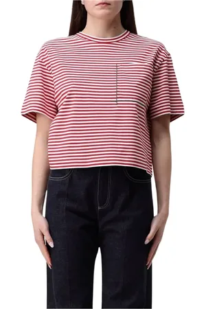 Brunello Cucinelli Femme, Tops, Multicolore, Taille: 40 FR T-shirt à Rayures avec Poche en Crème Jaune