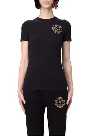 VERSACE Femme, Tops, Noir, Taille: 36 FR T-shirt noir de luxe avec impression graphique