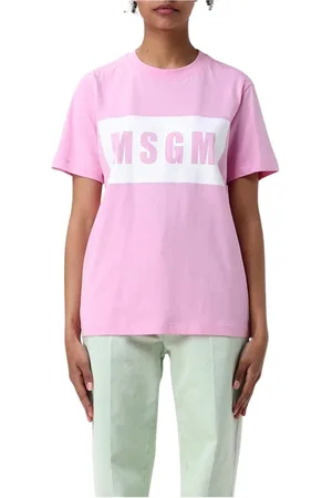 Msgm Femme, Tops, Rose, Taille: 38 FR Tee-shirt noir avec logo pour femmes