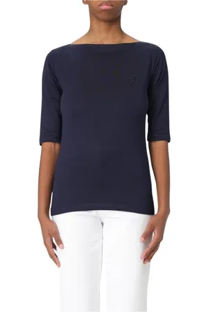 Dondup Femme, Tops, Bleu, Taille: 44 FR Haut Bleu Col Bateau pour Femmes