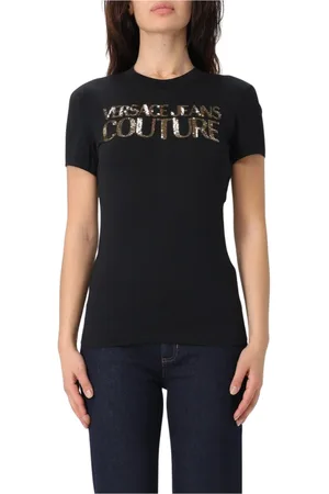 VERSACE Femme, Tops, Noir, Taille: 44 FR T-shirt Noir à Sequins Logo