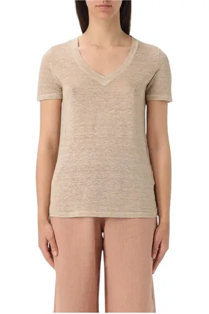 120% Lino Femme, Tops, , Taille: 40 FR T-shirt en lin bleu marine col V