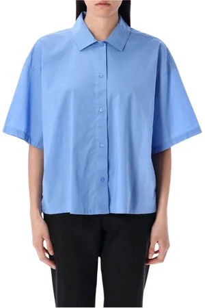 Calvin Klein Femme, Blouses et Chemises, Bleu, Taille: 38 FR Chemise Popeline Coupe Décontractée en Bleu