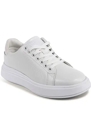 Calvin Klein Femme, Chaussures, Blanc, Taille: 40 EU Baskets en Cuir Blanc avec Détails Épurés