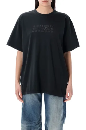 Maison Margiela Femme, Tops, Noir, Taille: 40 FR T-shirt Noir avec Logo Numérique Coupe Oversize