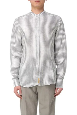 B.D.BAGGIES Homme, Chemises, Multicolore, Taille: L Chemise à Rayures Col Mandarin en Lin