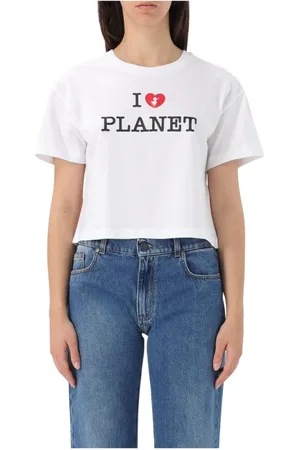 save the duck Femme, Tops, Blanc, Taille: 38 FR T-shirt Blanc à Imprimé Graphique