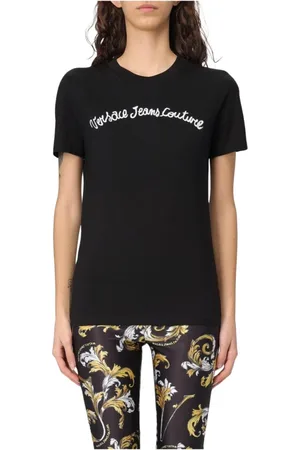 VERSACE Femme, Tops, Noir, Taille: 36 FR T-shirt Noir à Ourlet Courbé