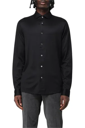 Emporio Armani Homme, Chemises, Noir, Taille: L Chemise Tricotée Noire Élégante Polyvalente