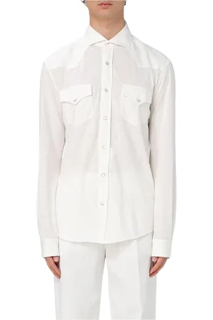 Brunello Cucinelli Homme, Chemises, Blanc, Taille: L Chemise WesternStyle en Lin Blanc