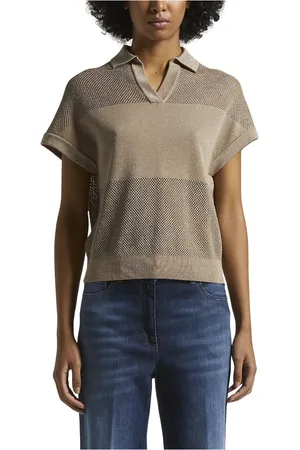 PESERICO SIGN Femme, Pulls, Brun, Taille: 44 FR Polo en crêpe tricot pur coton