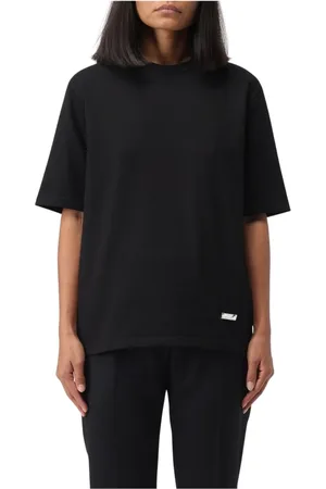 Jil Sander Femme, Tops, Noir, Taille: 40 FR Tee-shirt Col Rond Noir Style Minimaliste