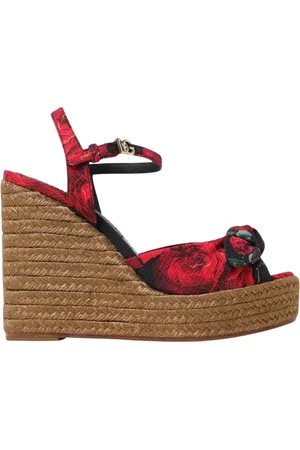 Dolce & Gabbana Femme, Chaussures, Multicolore, Taille: 40 EU Sandales Compensées à Fleurs Rouges