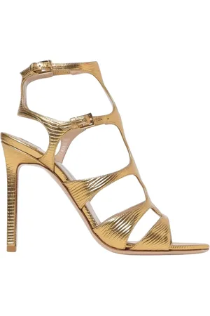 Tom Ford Femme, Chaussures, Jaune, Taille: 37 1/2 EU Sandales à Talons Métalliques Dorés