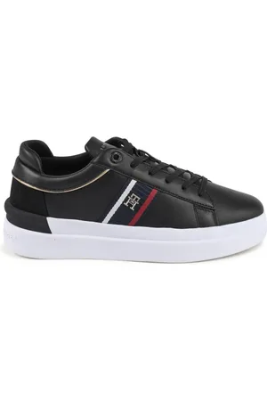 Tommy Hilfiger Femme, Chaussures, Noir, Taille: 41 EU Baskets en cuir noir avec artisanat