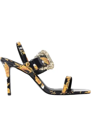 VERSACE Femme, Chaussures, Multicolore, Taille: 39 EU Sandales à Talon Imprimé Baroque Noires